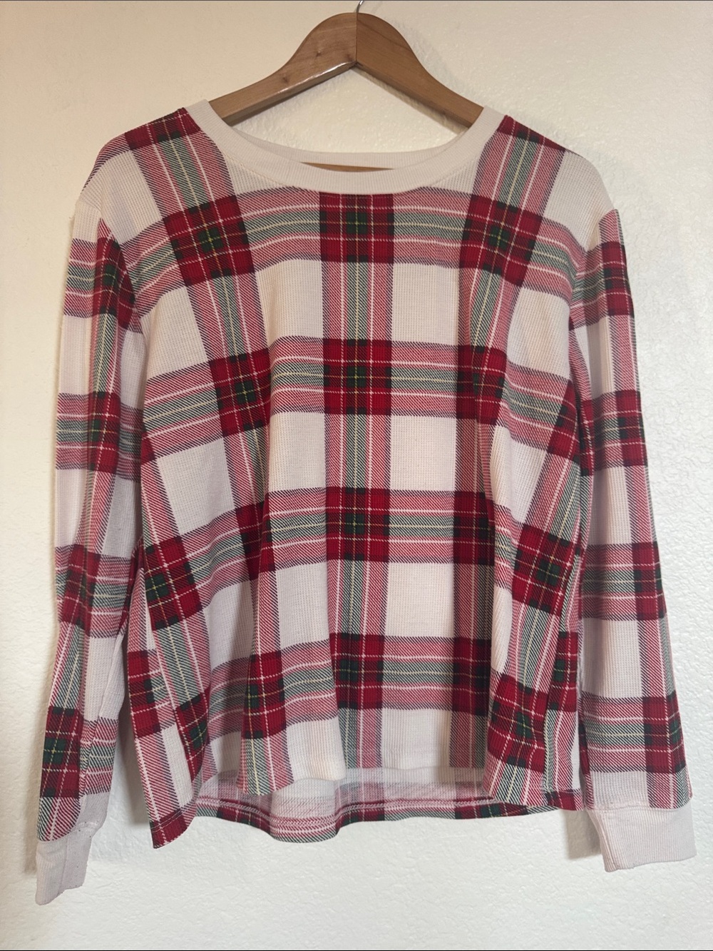 Plaid Long Sleeve Christmas pajama top.